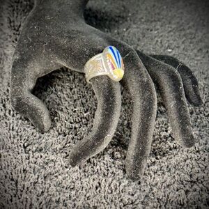 Roland D. Begay Navajo 925 Silver & 14K Multi-Stone Rainbow Inlay Ring–item#0007